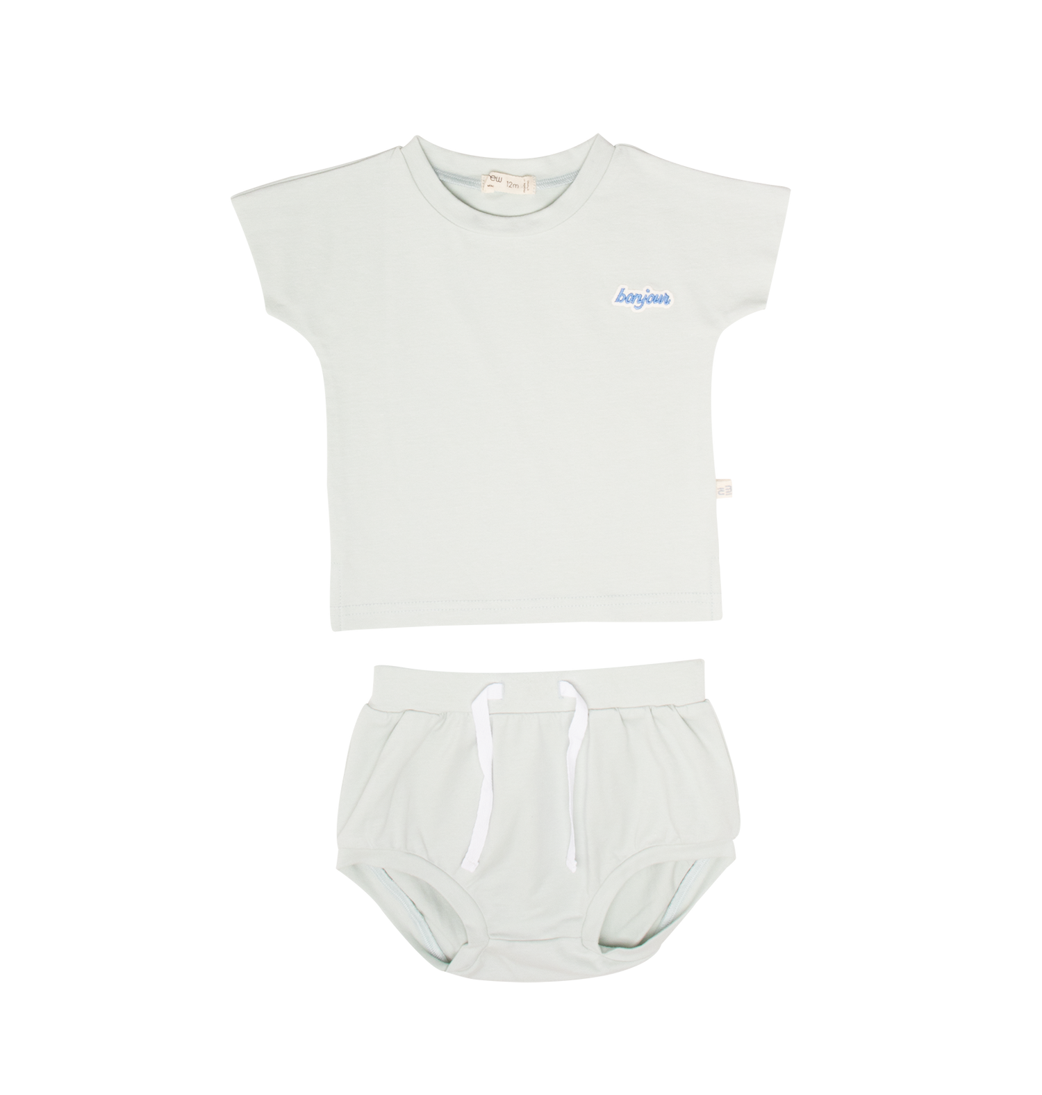Mila Cotton Short Set Mint With Graphic Tee And Drawstring Bottoms
