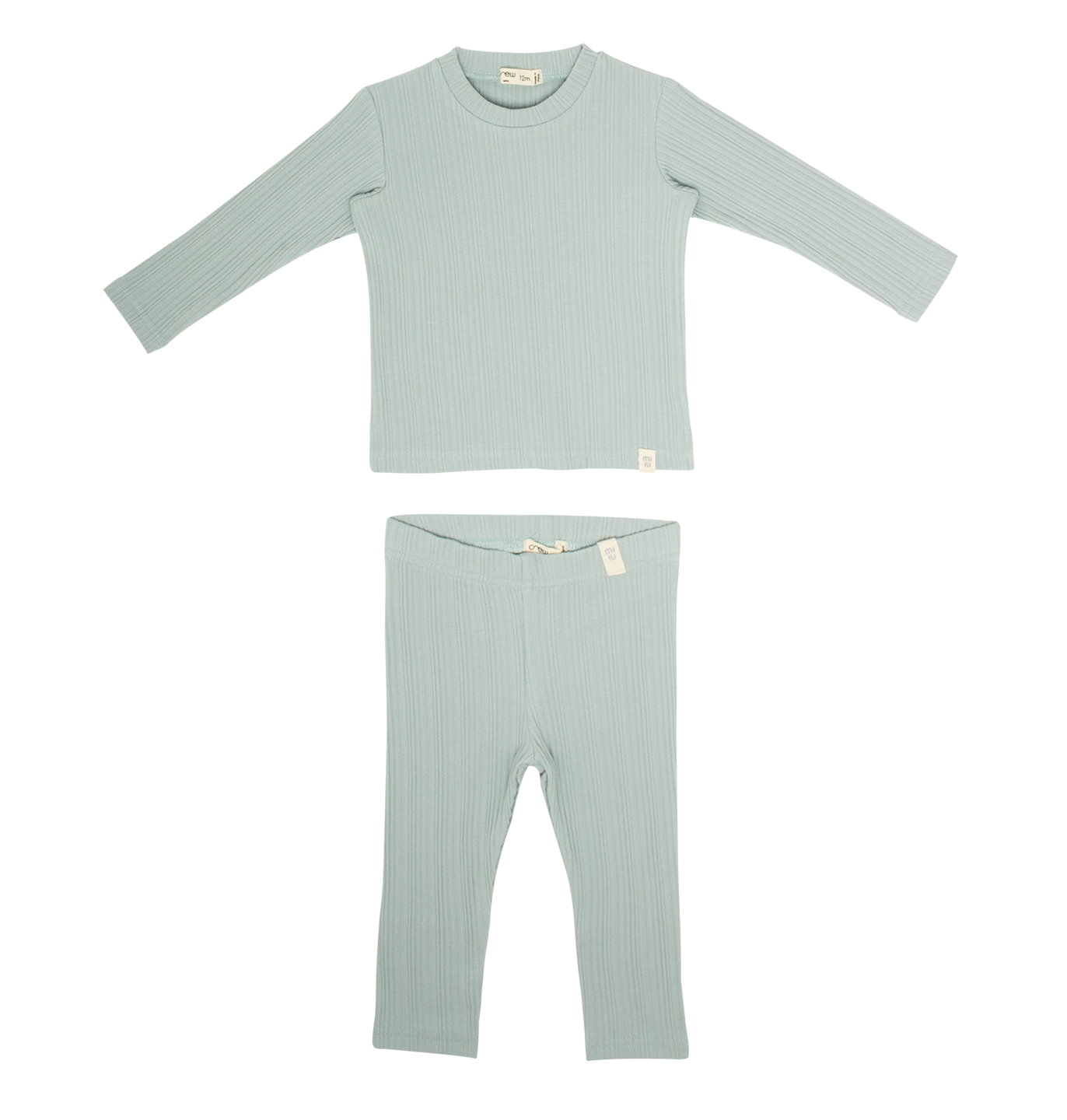 Mila Long Rib Set Sage Textured Baby Outfit With Patch Detail And Matching Pants