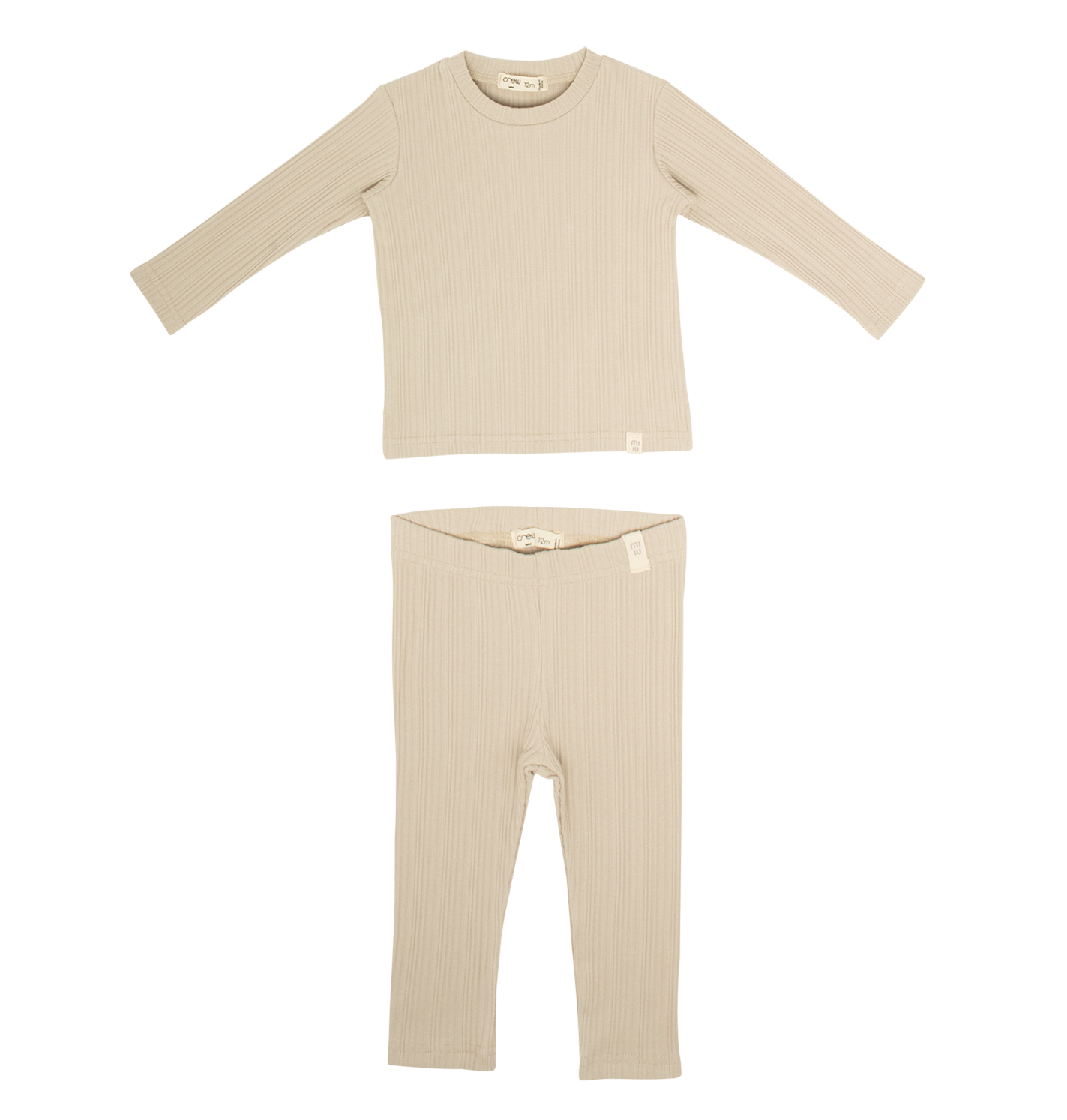 Mila Long Rib Set Taupe Textured Long Sleeve Top With Matching Pants