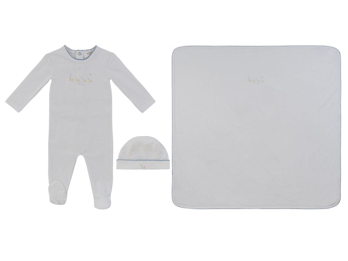 Mini Royals Cotton Footie 3PC Set - Blue - Linens, Label, Hat, Clothing | Everetts Place