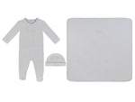 Mini Royals Cotton Footie 3PC Set - Blue - Linens, Label, Hat, Clothing | Everetts Place