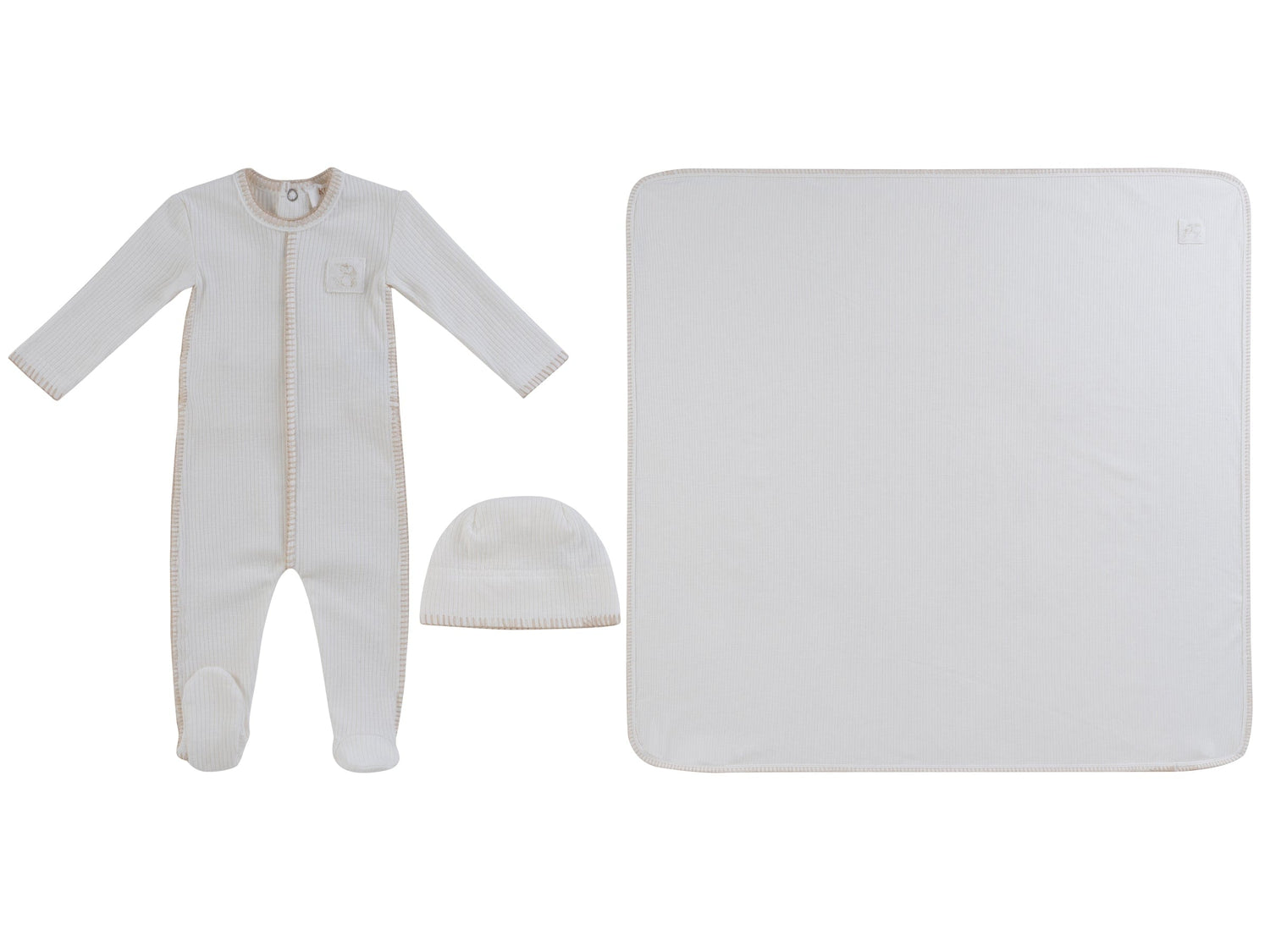 Bunny Rib Footie 3PC Set - Stone - White, Button, Hat, Clothing | Everetts Place
