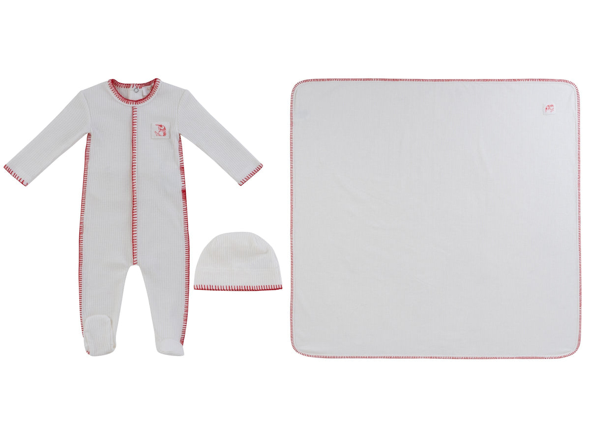 Bunny Rib Footie 3PC Set - Red - Clothing, Hat | Everetts Place
