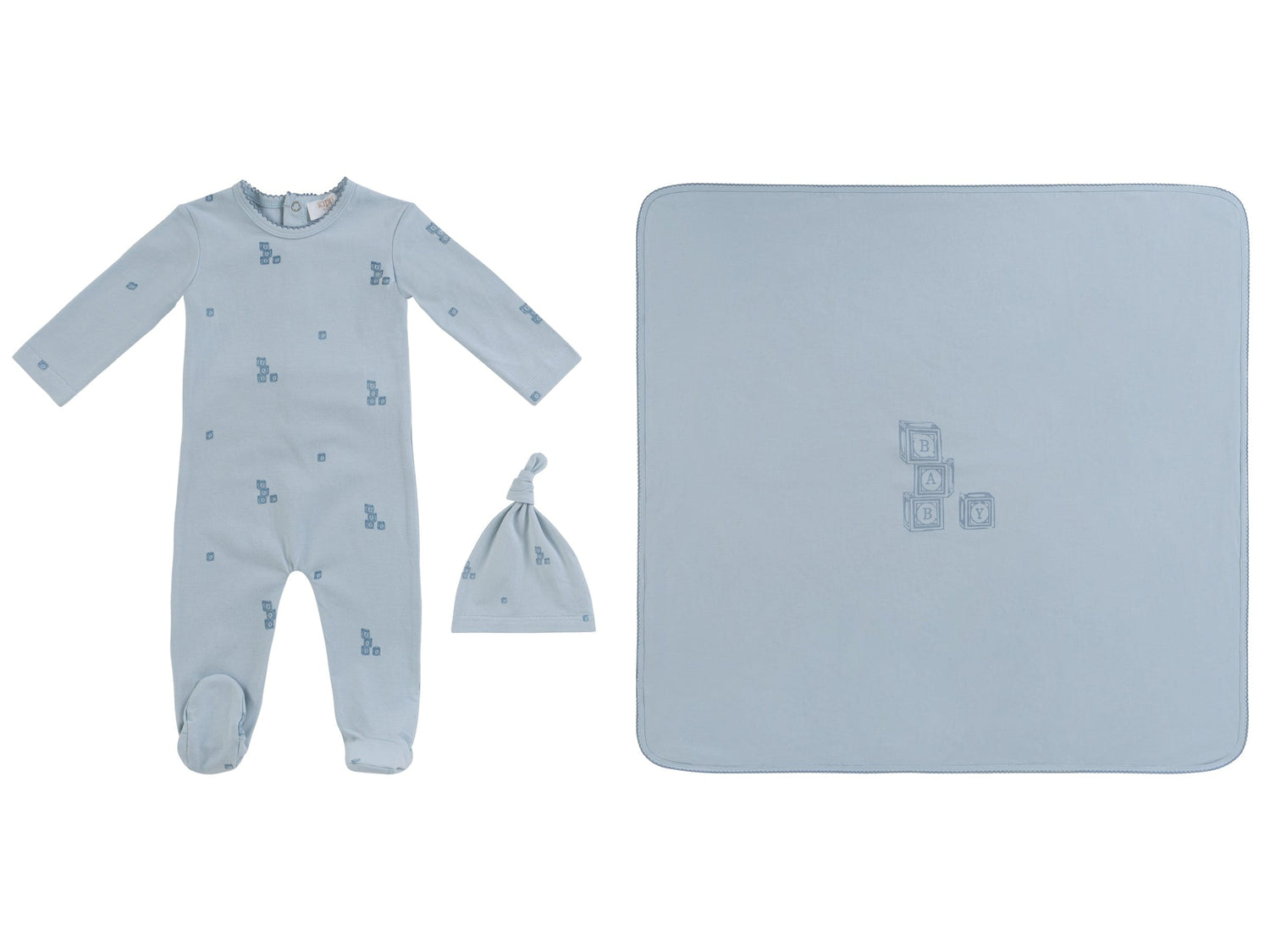Baby Blocks Footie 3PC Set - Blue - Clothing, Hat | Everetts Place