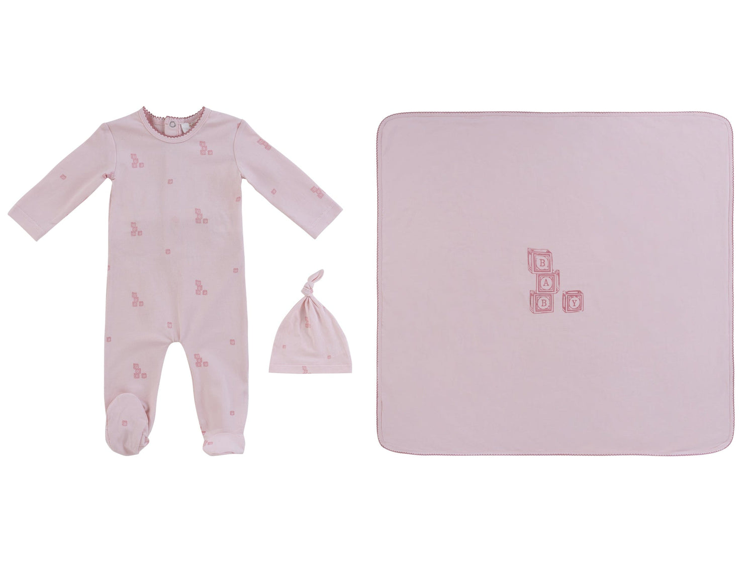 Baby Blocks Footie 3PC Set - Pink - Pink, Clothing, Hat | Everetts Place