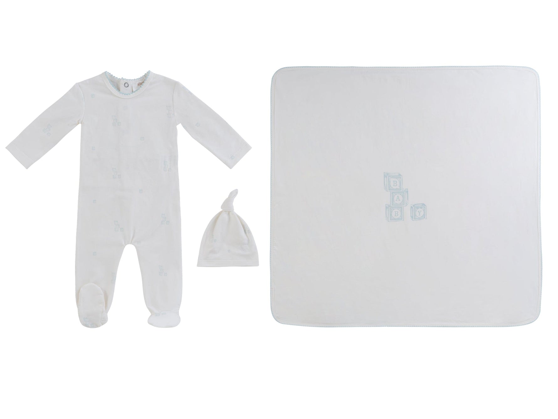 Baby Blocks Footie 3PC Set - White Blue - White, Baby & Toddler Clothing, Hat, Clothing | Everetts Place