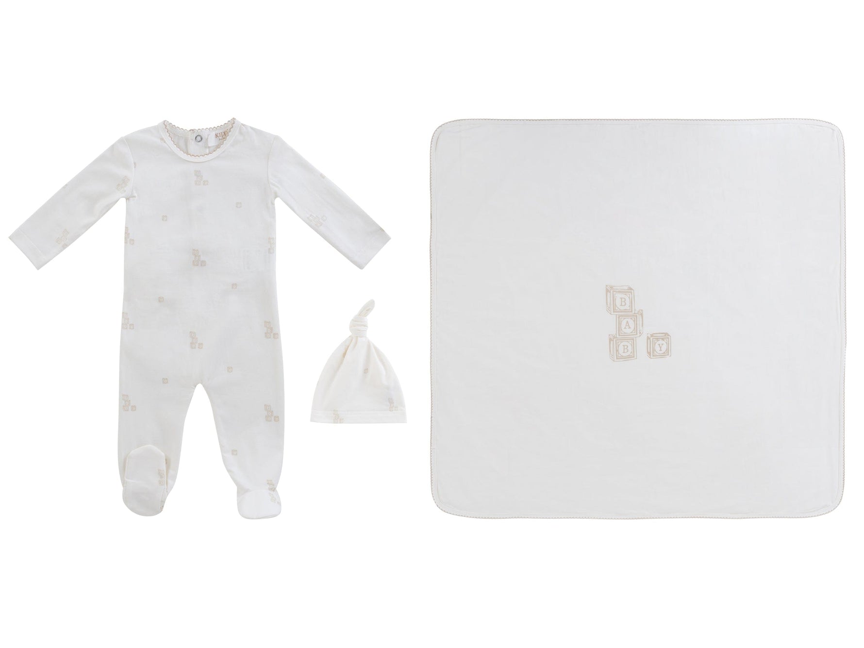 Baby Blocks Footie 3PC Set - White Stone - White, Baby & Toddler Clothing, Infant bodysuit, Clothing, Hat | Everetts Place