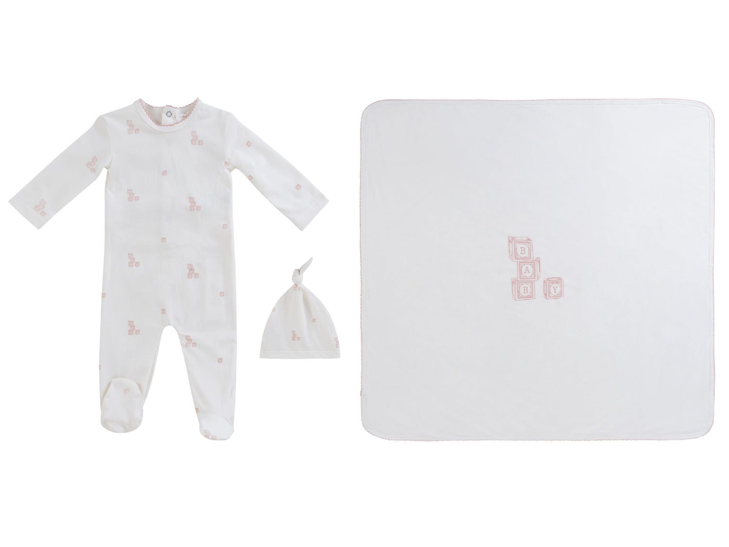 Baby Blocks Footie 3PC Set - White Pink - White, Clothing, Hat | Everetts Place