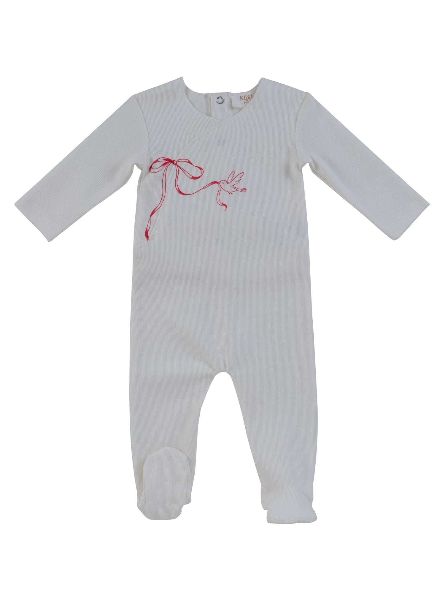 KIPP Collection Baby Footie with Flutter Bow and Bird Graphic
