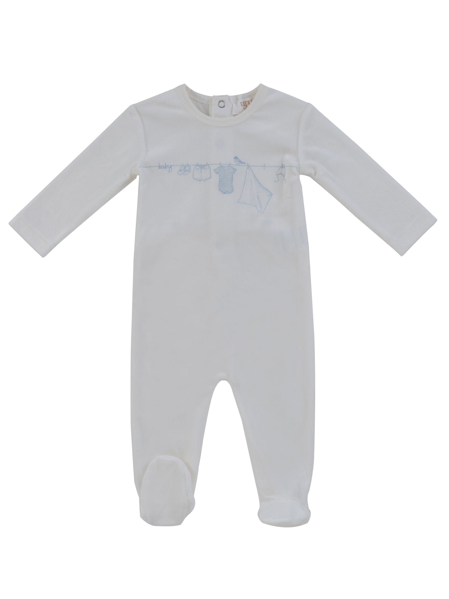 KIPP Collection Velour Footie with Clothesline Graphic for Infants