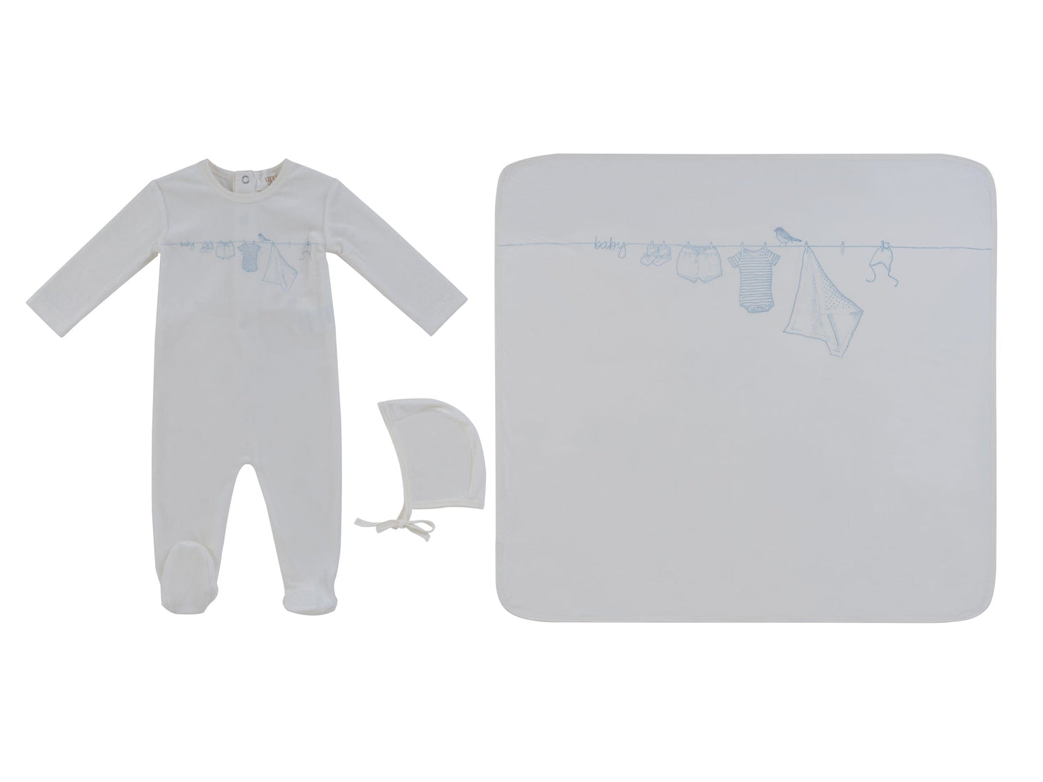 KIPP Collection Velour Footie 3Piece Set With Clothesline Graphic For Babies by KIPP™ Collection at Everetts Place