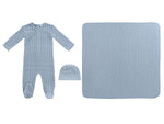 Cable Wrap Footie 3PC Set - Blue - Textile, Baby & Toddler Clothing, Button, Pattern, Linens | Everetts Place