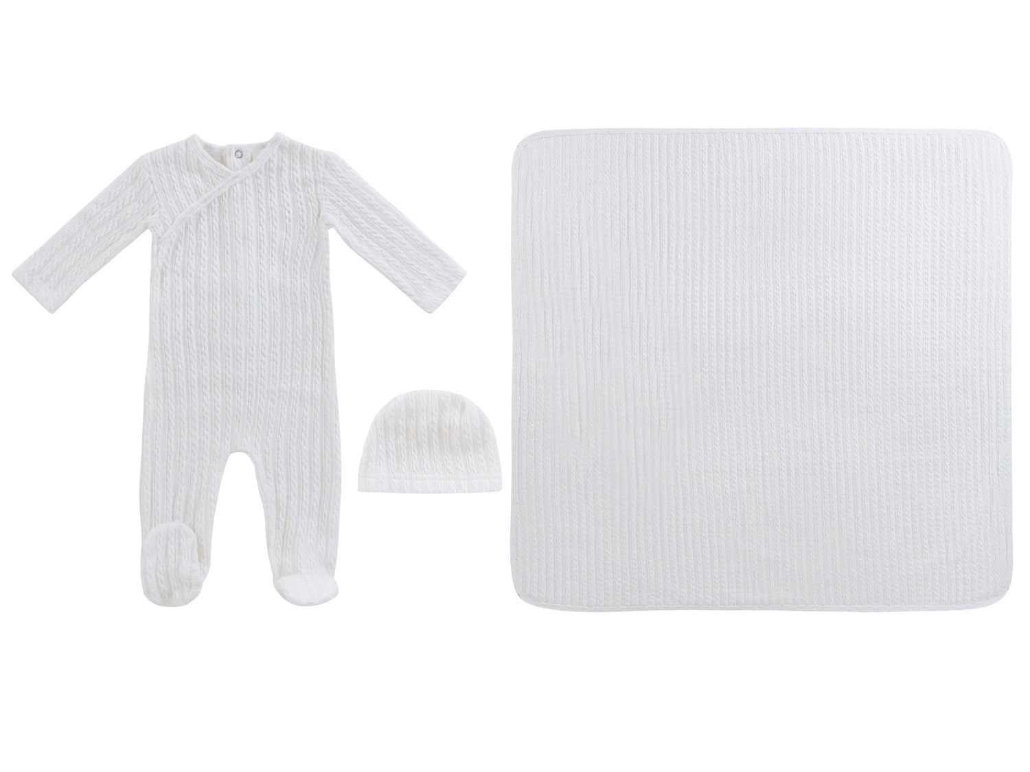 Cable Wrap Footie 3PC Set - White - White, Child, Baby & Toddler Clothing, Clothing, Hat | Everetts Place