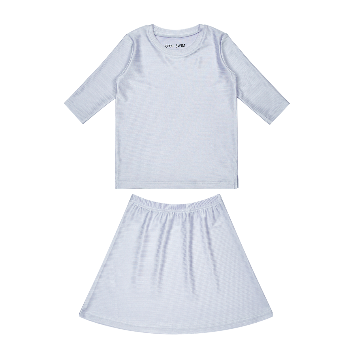 Sorbet Lavender Swim Set With Three Quarter Sleeve Shirt And Elastic Waist Skirt
