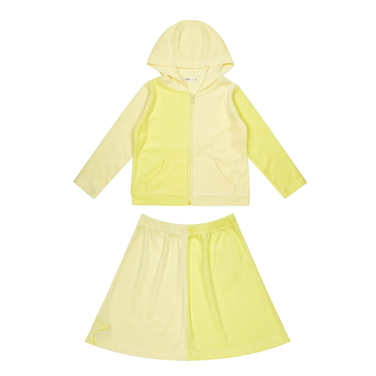 Sorbet Beach Terry Set Yellow Hooded Zip Up Jacket And Elastic Waist Skirt