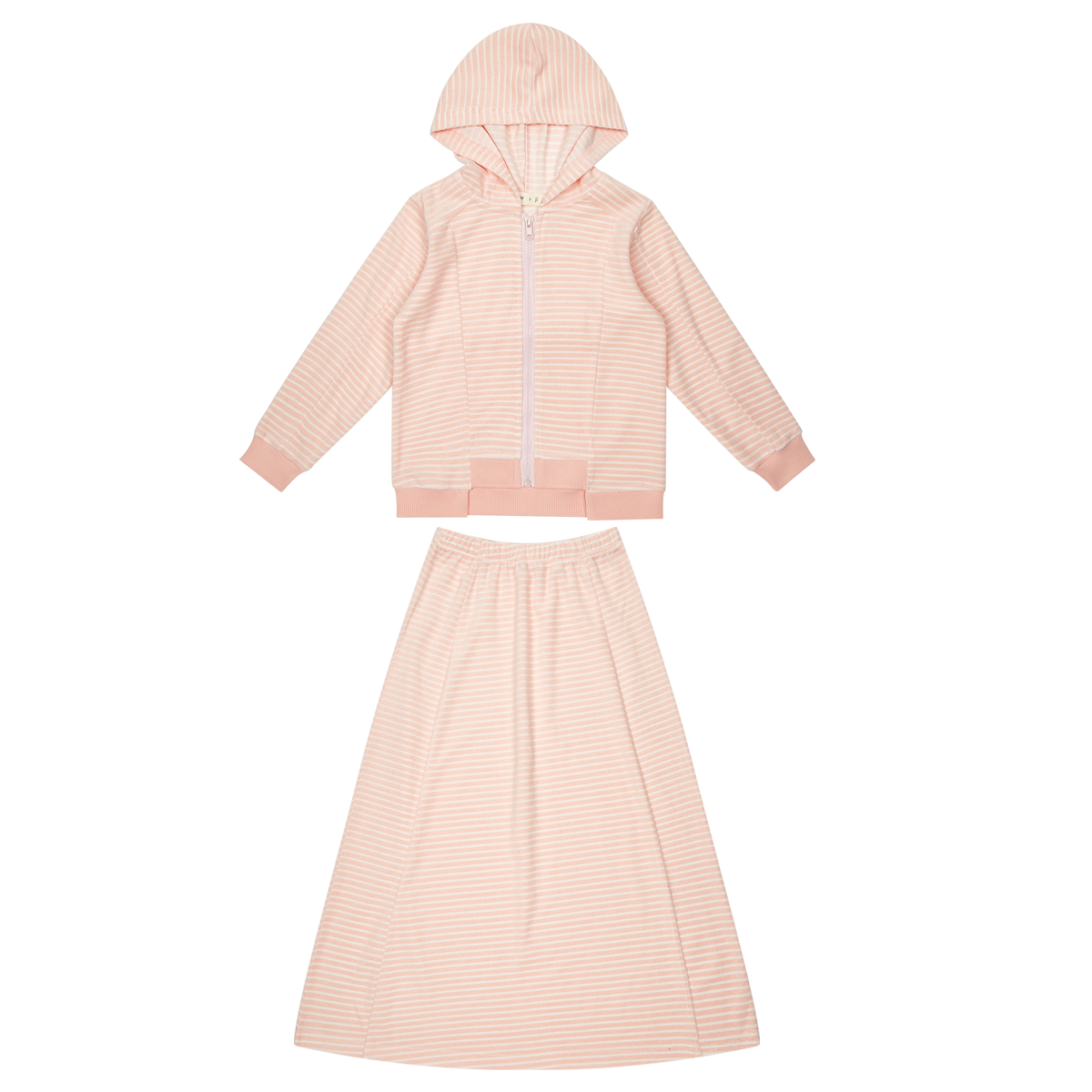 Sorbet Terry Swim Maxi Set With Hooded Zip Up Jacket And Skirt Pink For Girls