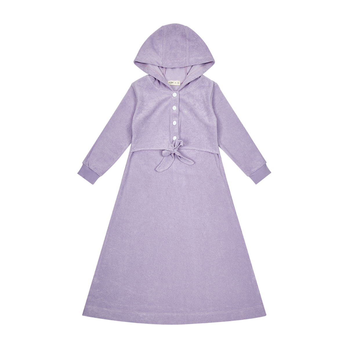 Pastel Terry Maxi Dress For Girls Hooded With Long Sleeve Drawstring Pink Yellow