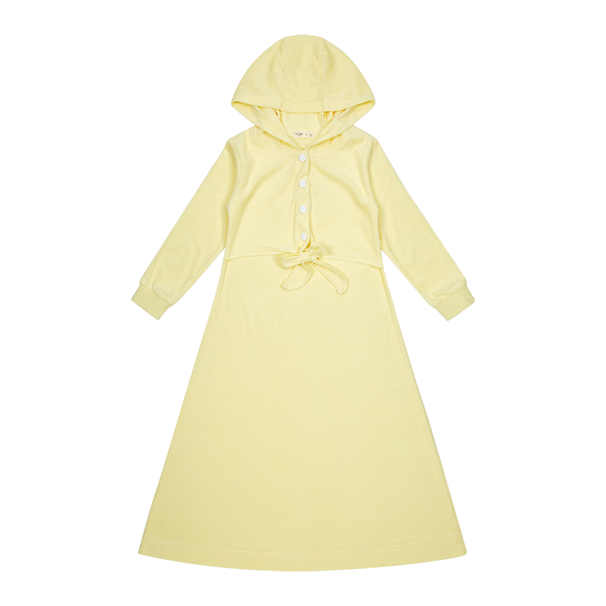 Pastel Terry Maxi Hooded Dress Yellow For Kids Long Sleeve