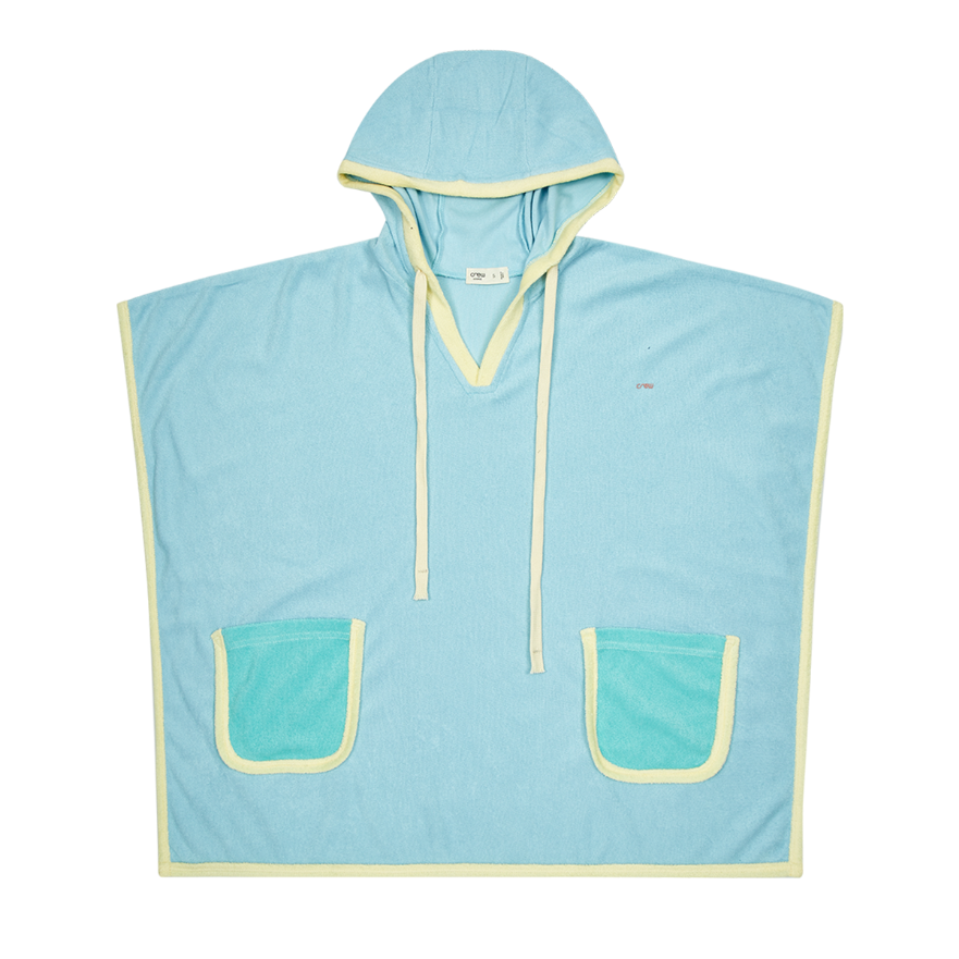 Colorblock Terry Poncho With Hood Blue Kids Swim Cover Up