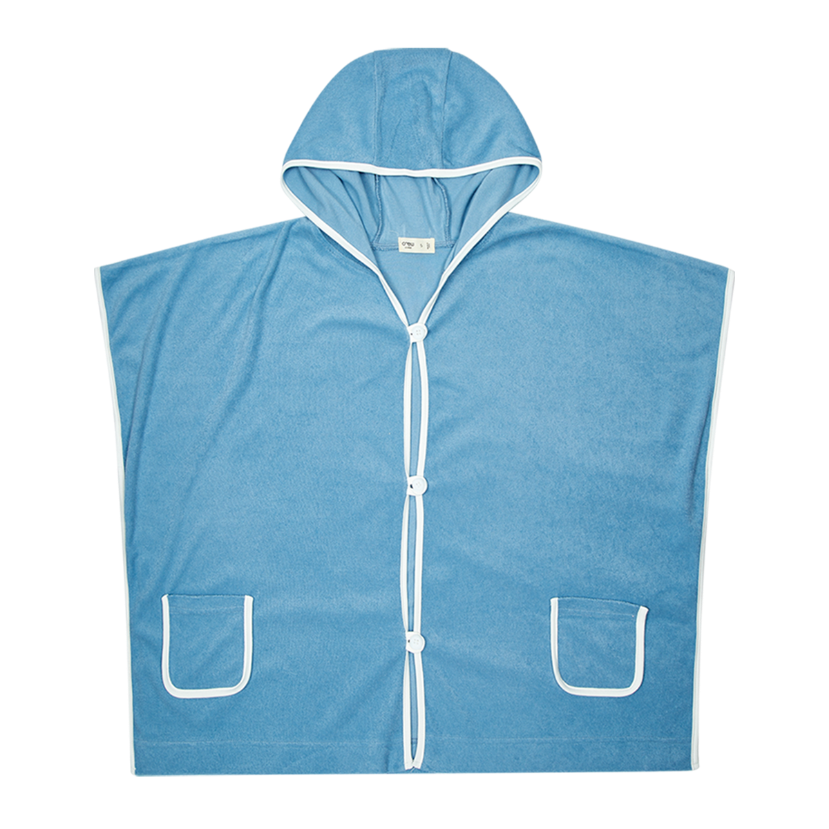 Pier 13 Piped Terry Poncho With Hood For Kids Blue Swim Cover Up