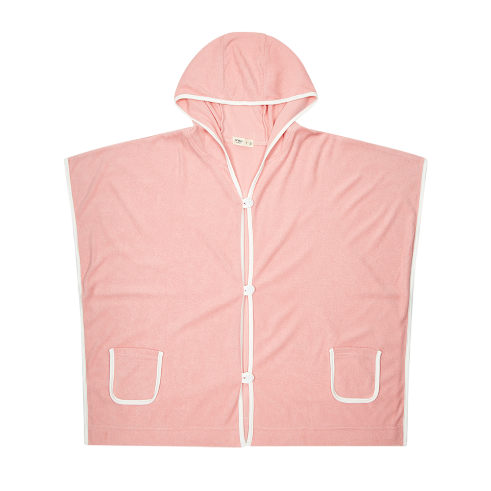 Kids Piped Terry Poncho Hooded Beach Cover Up Pink