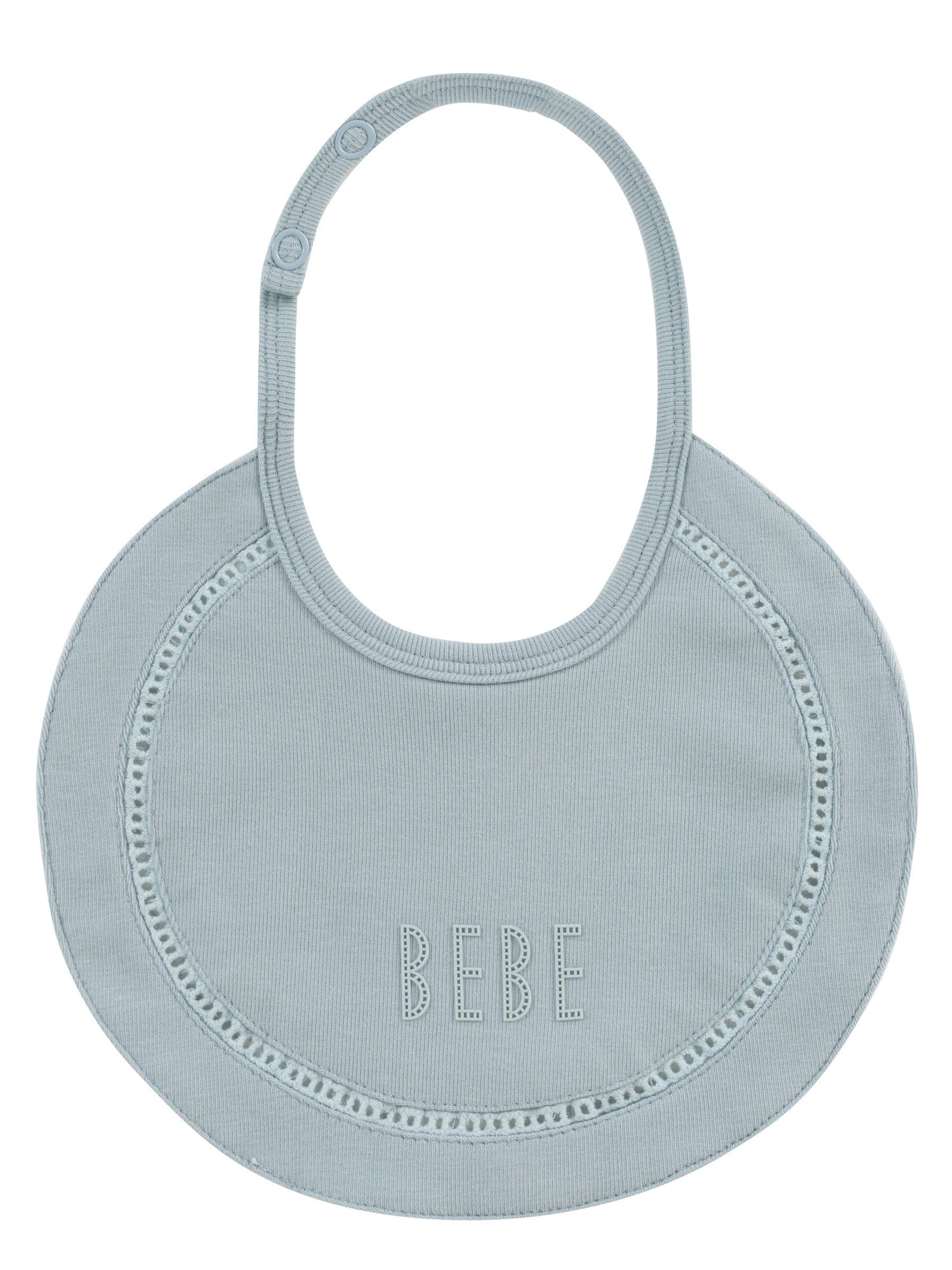 KIPP Collection Baby Bib with BEBE Embroidery and Snap Closure for Infants