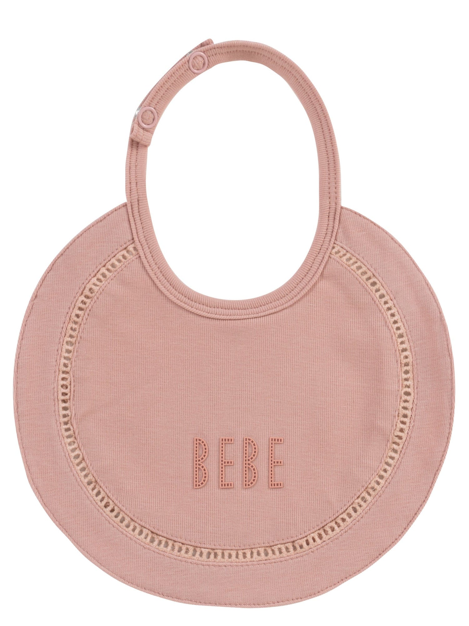 KIPP Collection Baby Bib With BEBE Embroidery And Snap Closure For Feeding