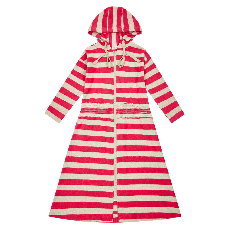 Stripe Neon Terry Maxi Hooded Full Zip Robe Pink Kids