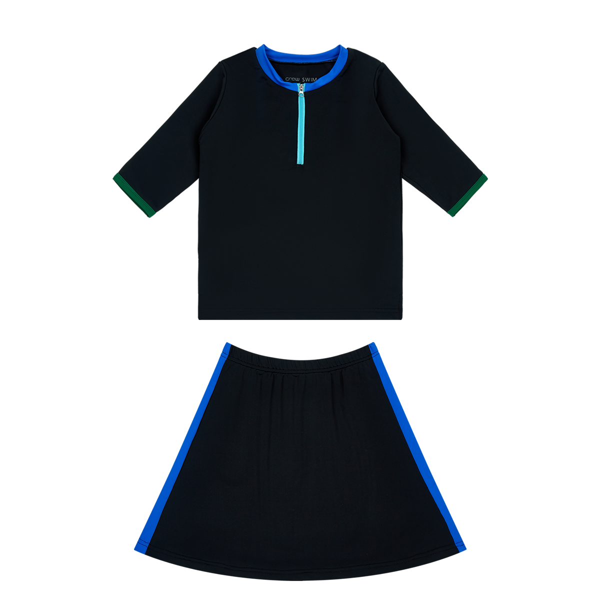 Girls Multicolor Swim Set With Zip Front Top And Skirt Crew Kids NY