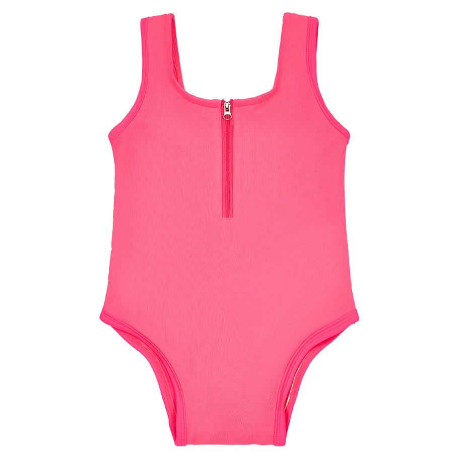 Mesh Neon Swimsuit For Kids Pink Yellow One Piece With Front Zipper