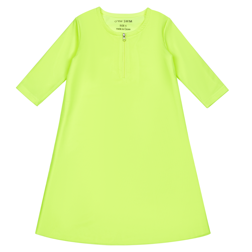 Neon Mesh Swim Dress With Front Zipper Three Quarter Sleeve Yellow And Pink