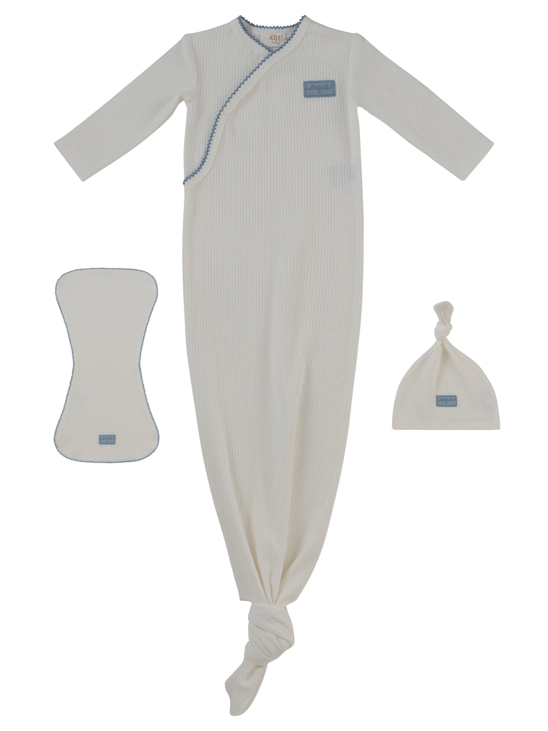 KIPP Collection Knotted Gown Set With Matching Burp Cloth And Hat For Newborns by KIPP™ Collection at Everetts Place