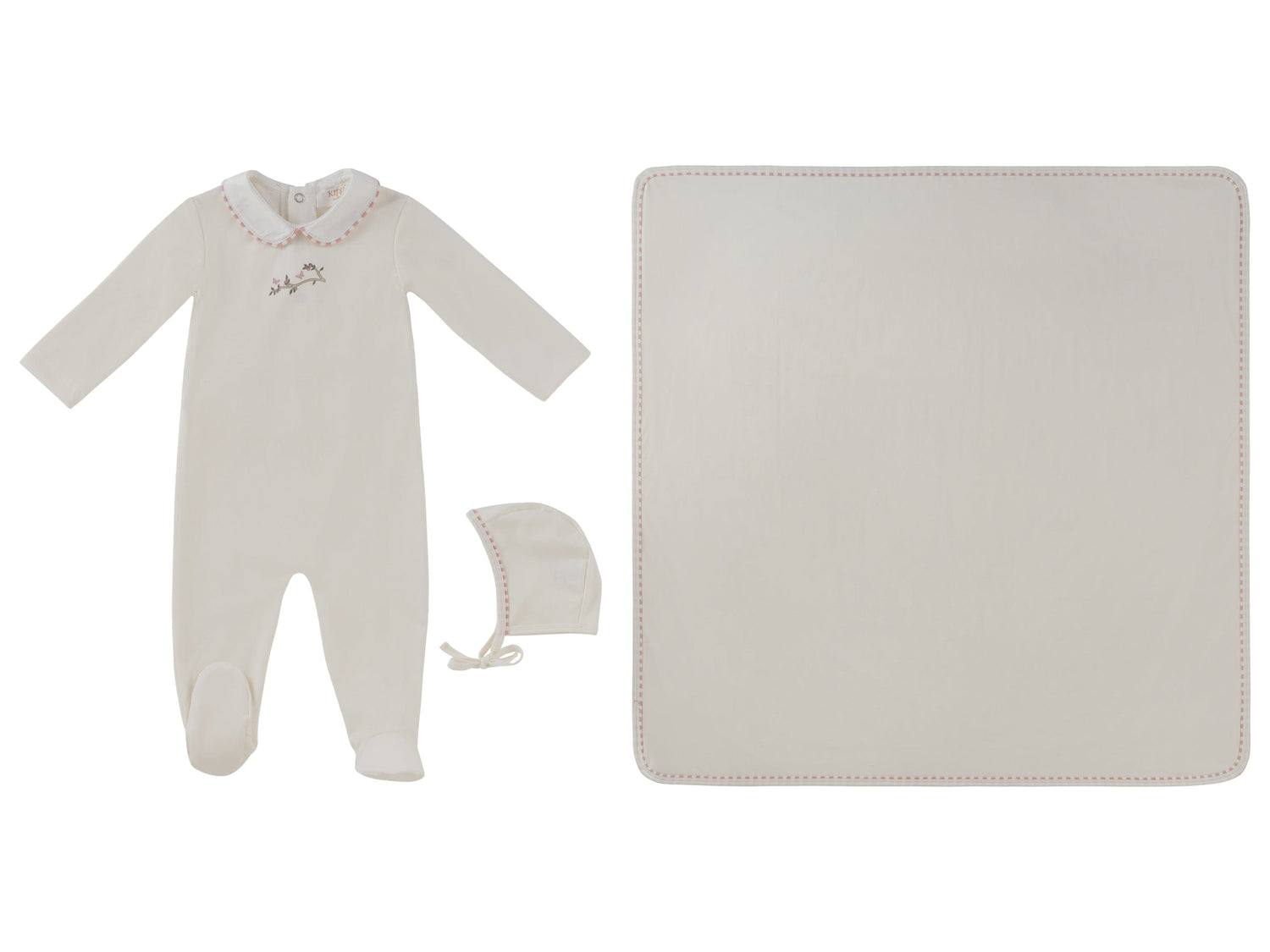 KIPP Collection Collar Footie Set with Matching Hat and Blanket for Baby Girls
