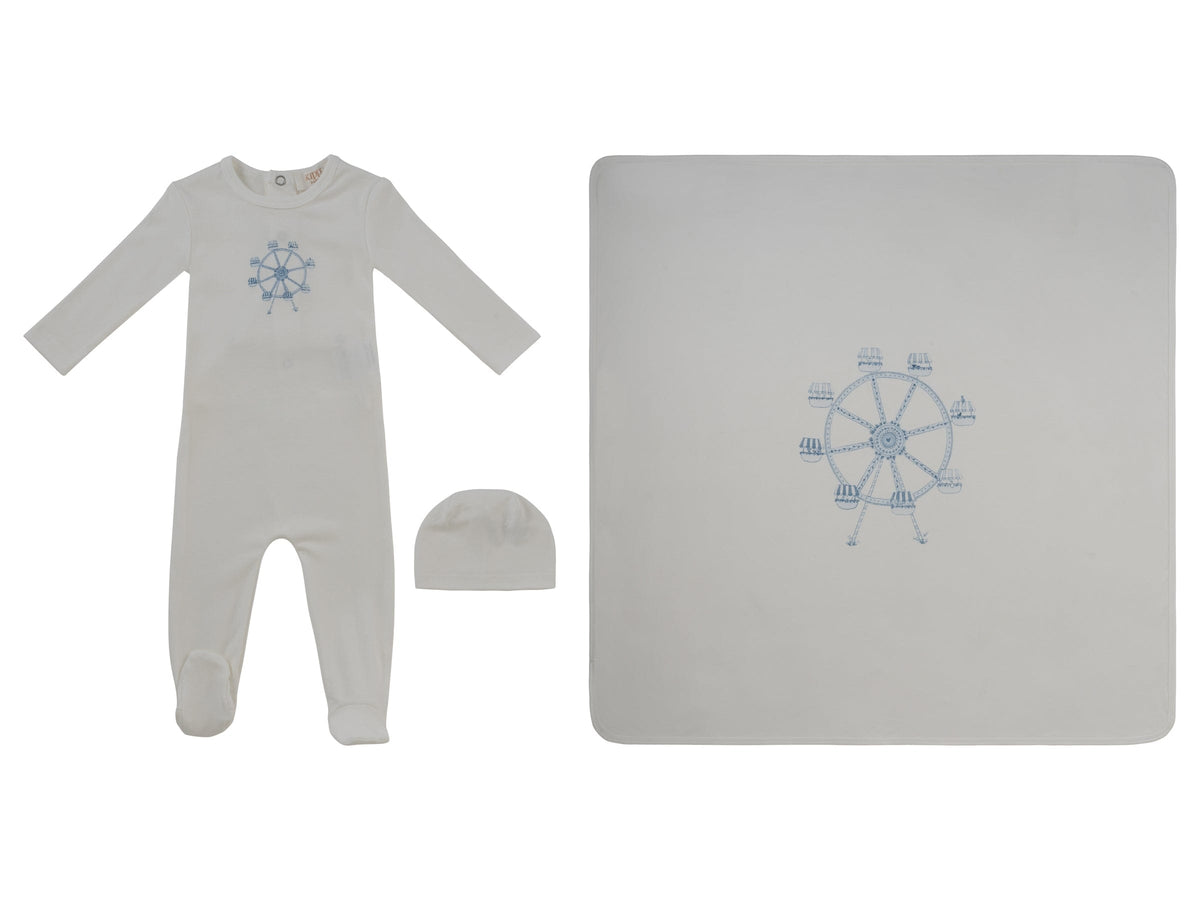Carousel Footie 3PC Set - White Blue - Clothing, Hat | Everetts Place