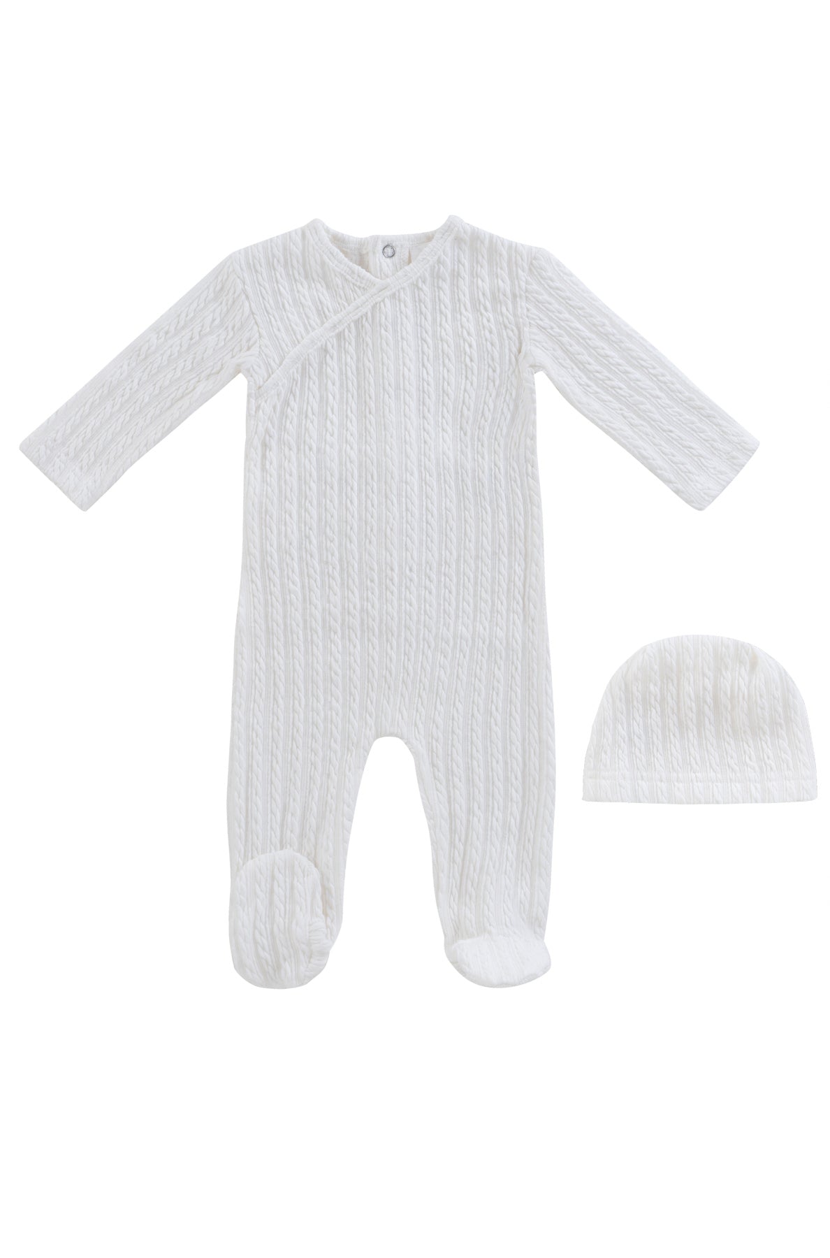 Cable Wrap Footie + Hat - White - Wool, Clothing, Hat | Everetts Place