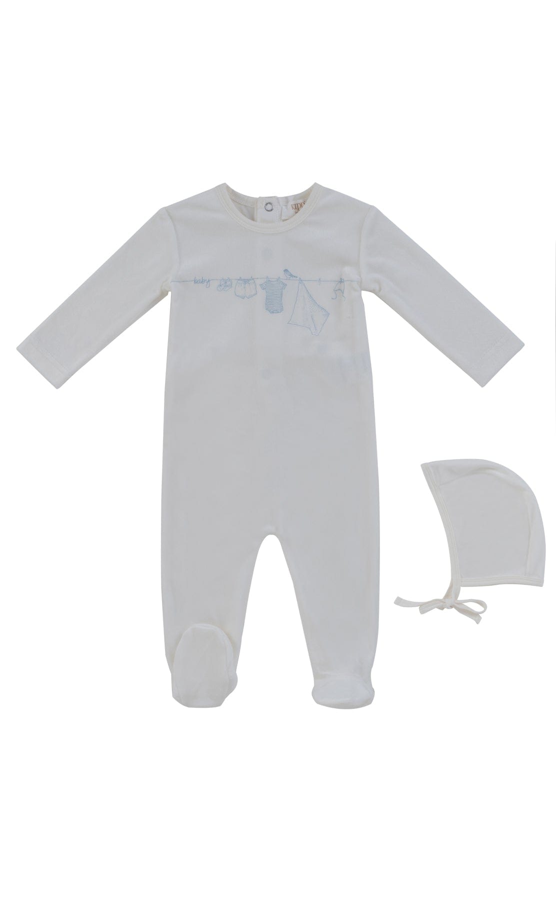 KIPP Collection Velour Footie and Hat Set with Clothesline Graphic for Babies by KIPP™ Collection at Everetts Place