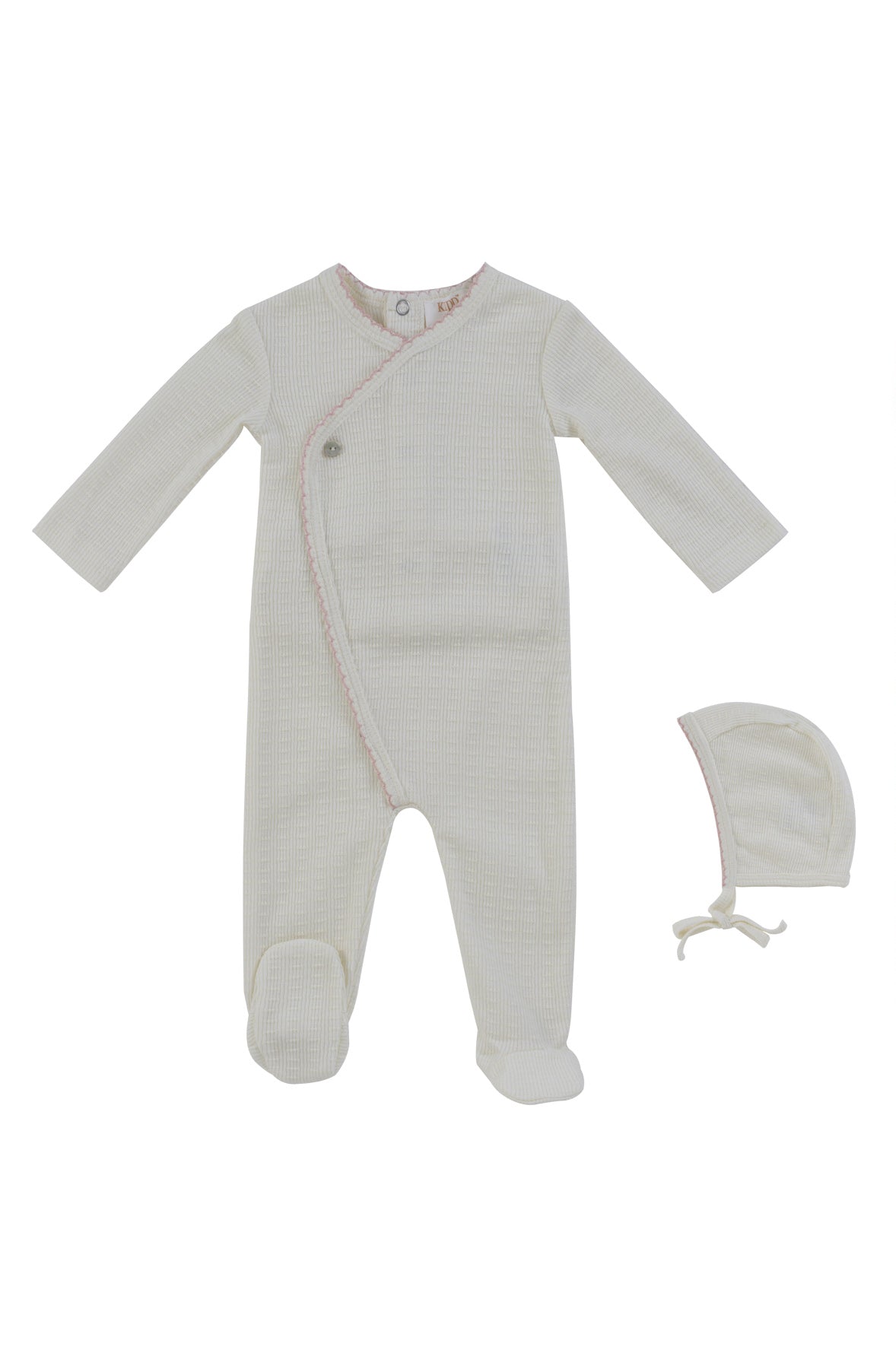 KIPP Collection Textured Knit Footie and Bonnet Set with Wrap Detail for Newborn