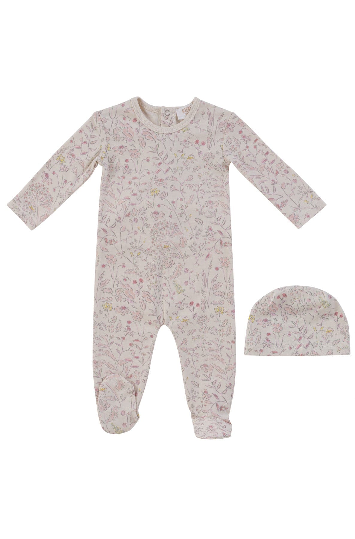 KIPP Collection Floral Print Footie and Hat Set for Baby Girls