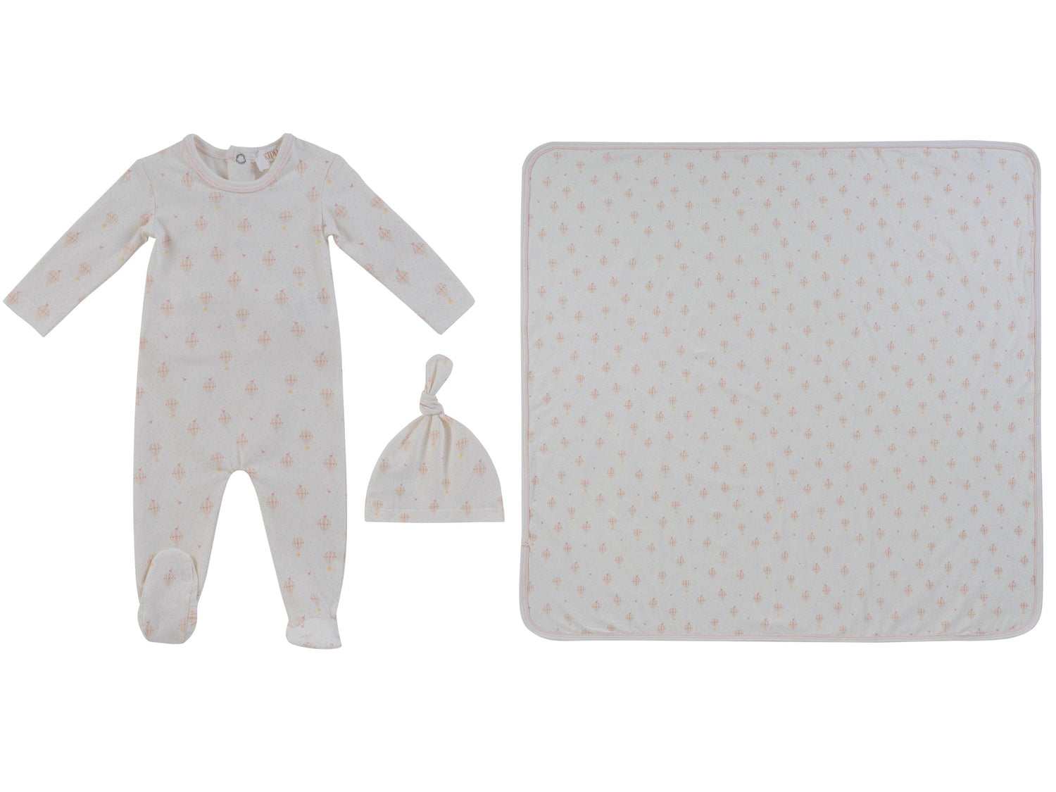 KIPP Collection Footie Three Piece Set With Hot Air Balloon Print For Newborns