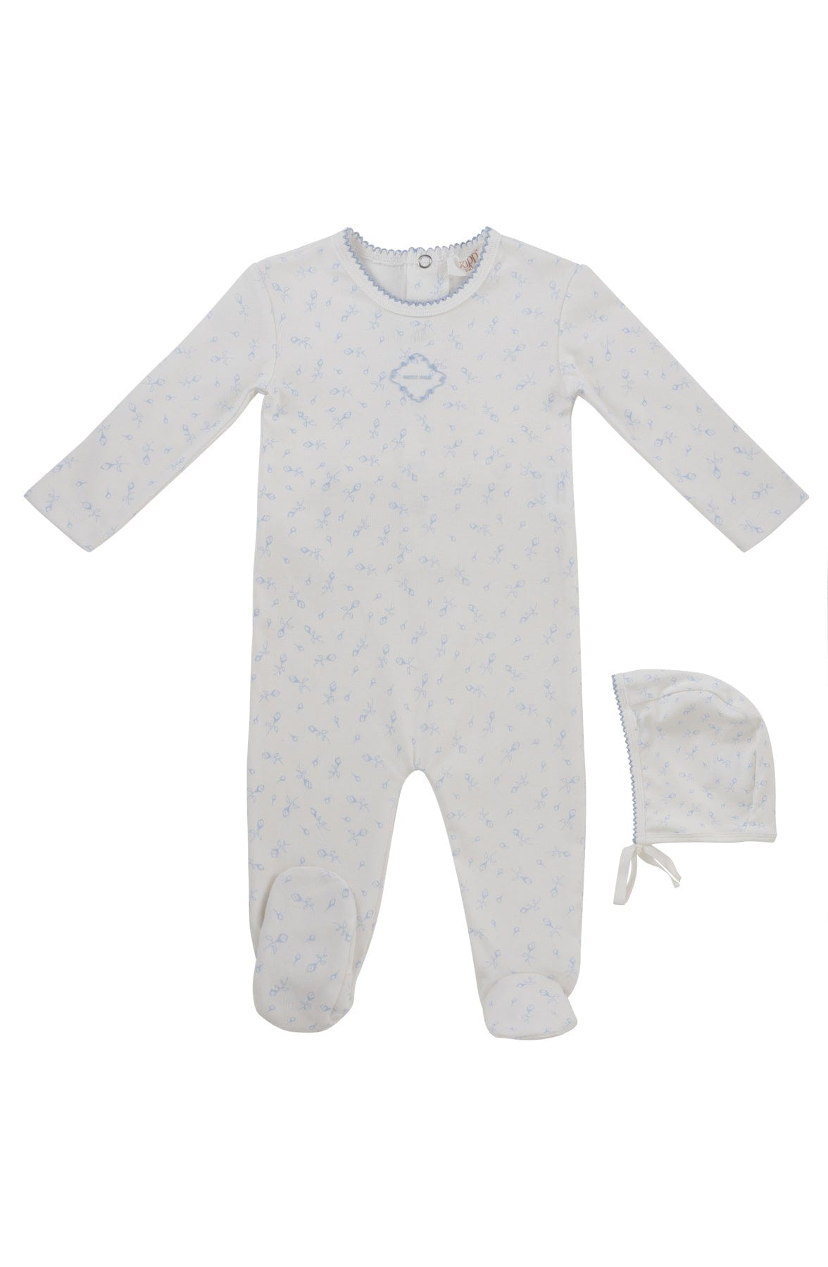 KIPP Collection Footie and Hat Set With Floral Print Front Patch For Newborns