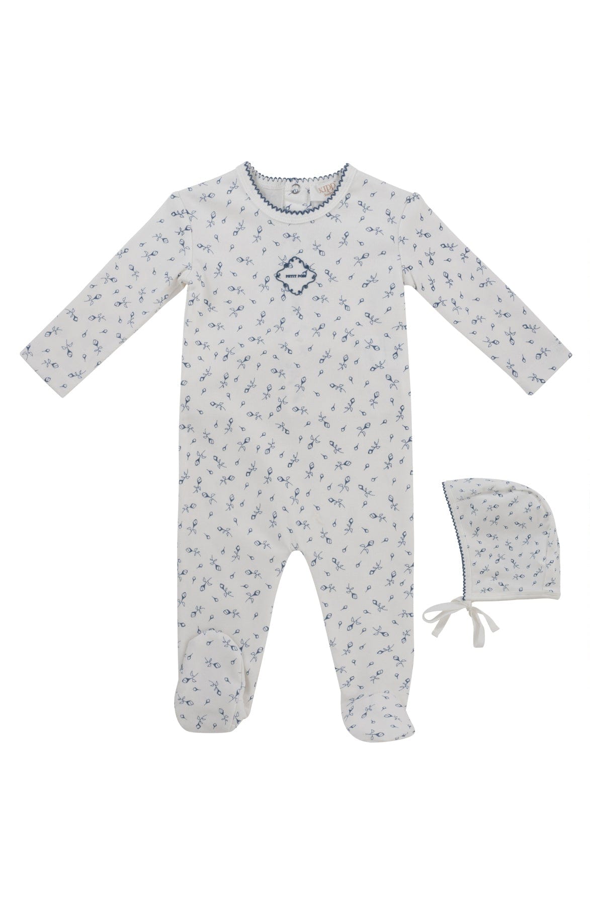 KIPP Collection Baby Footie and Hat Set With Floral Print Patch For Newborns