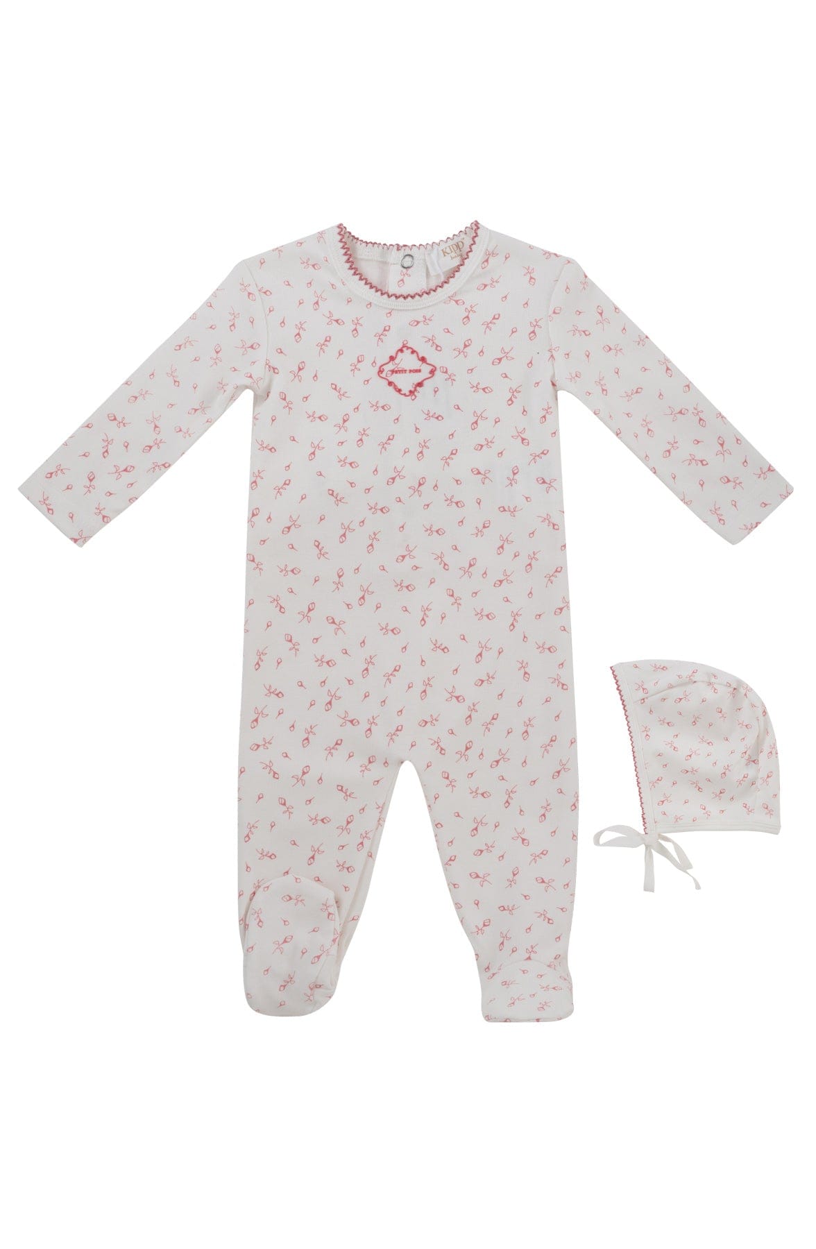 KIPP Collection Footie Set With Floral Print Front Patch And Hat For Baby Girls