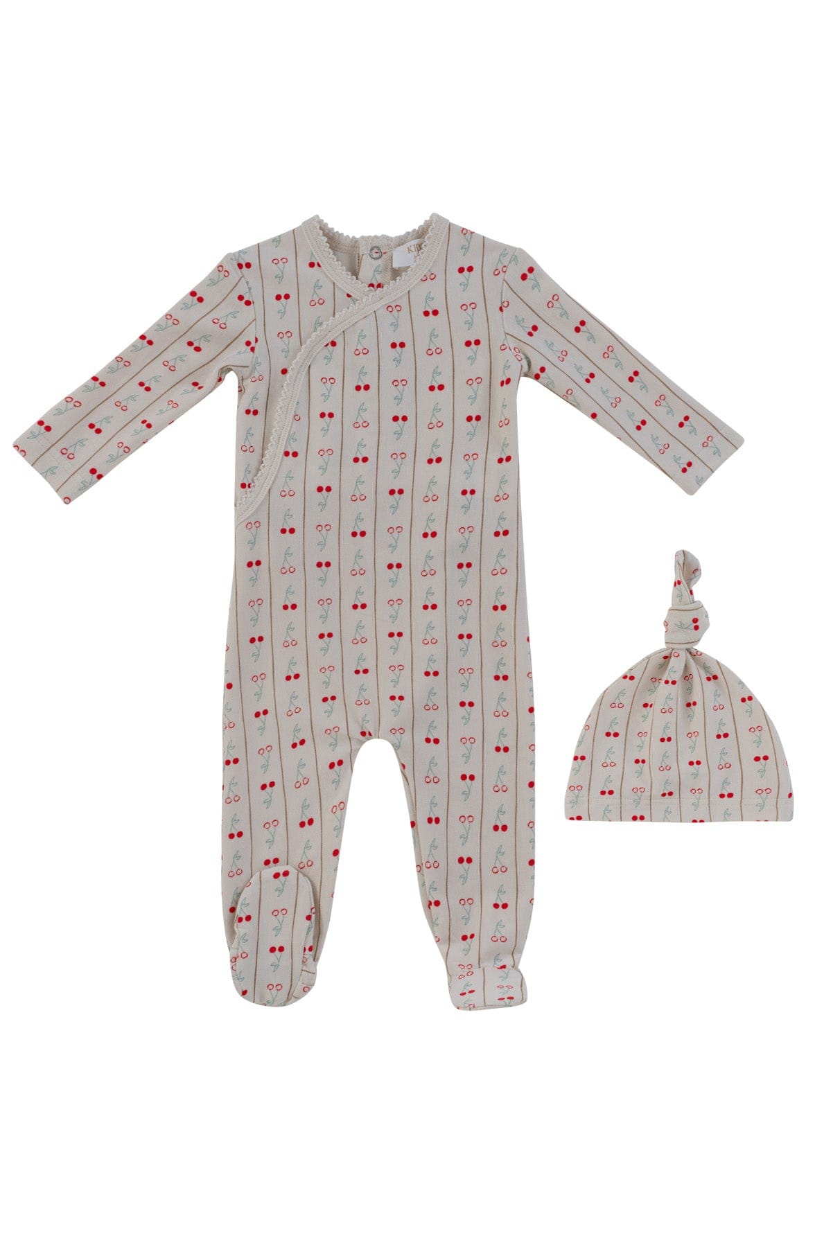 KIPP Collection Footie and Hat Set with Cherry Wrap Detail for Newborns