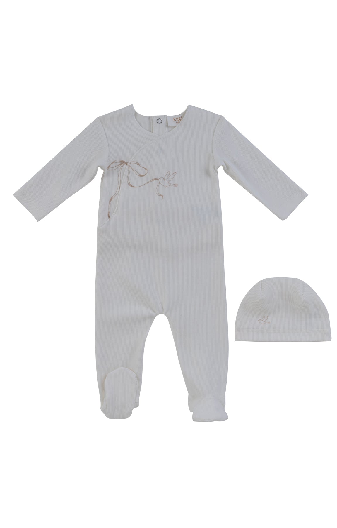 KIPP Collection Footie and Hat Set with Bird Graphic for Babies Natural