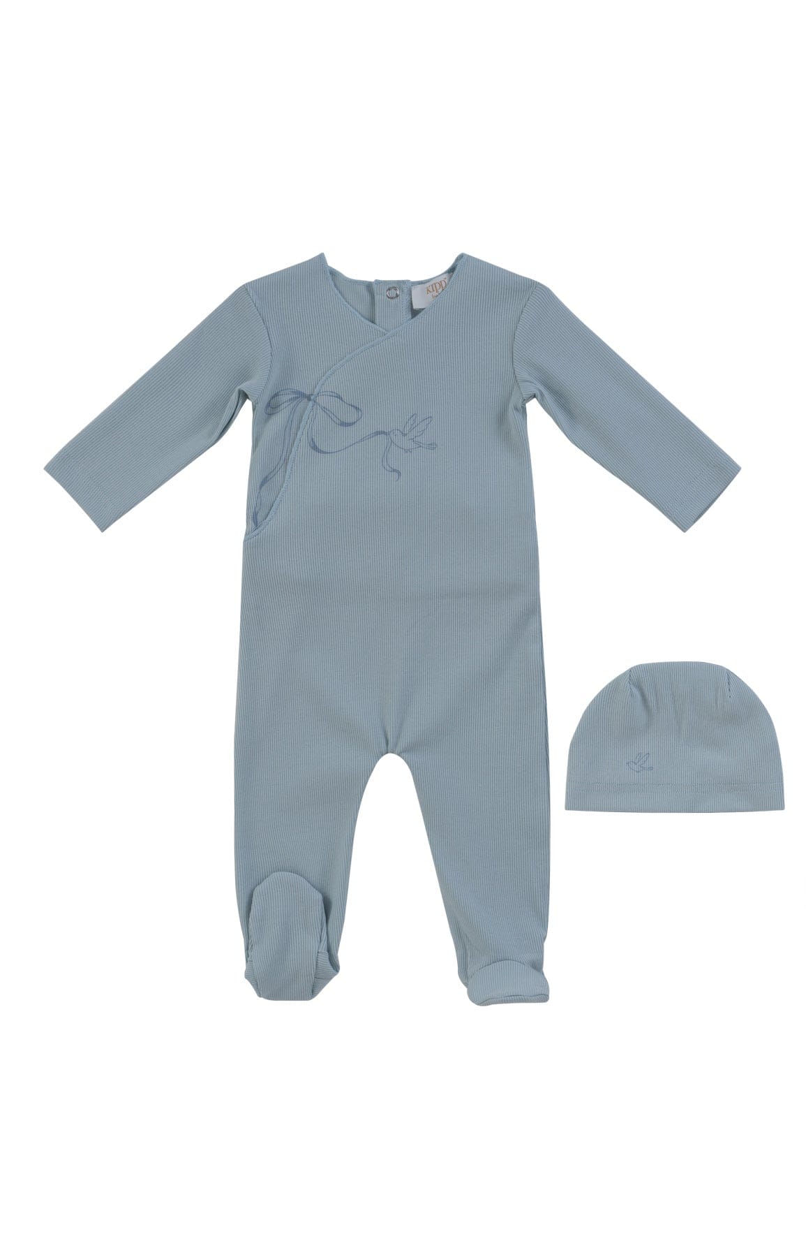 KIPP Collection Footie and Hat Set Flutter Bow with Bird Graphic Blue for Baby
