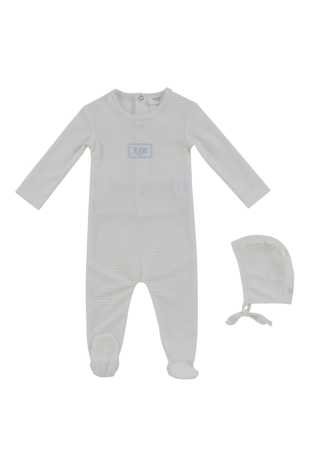 KIPP Collection Baby Footie and Hat Set with Front Patch Detail for Babies