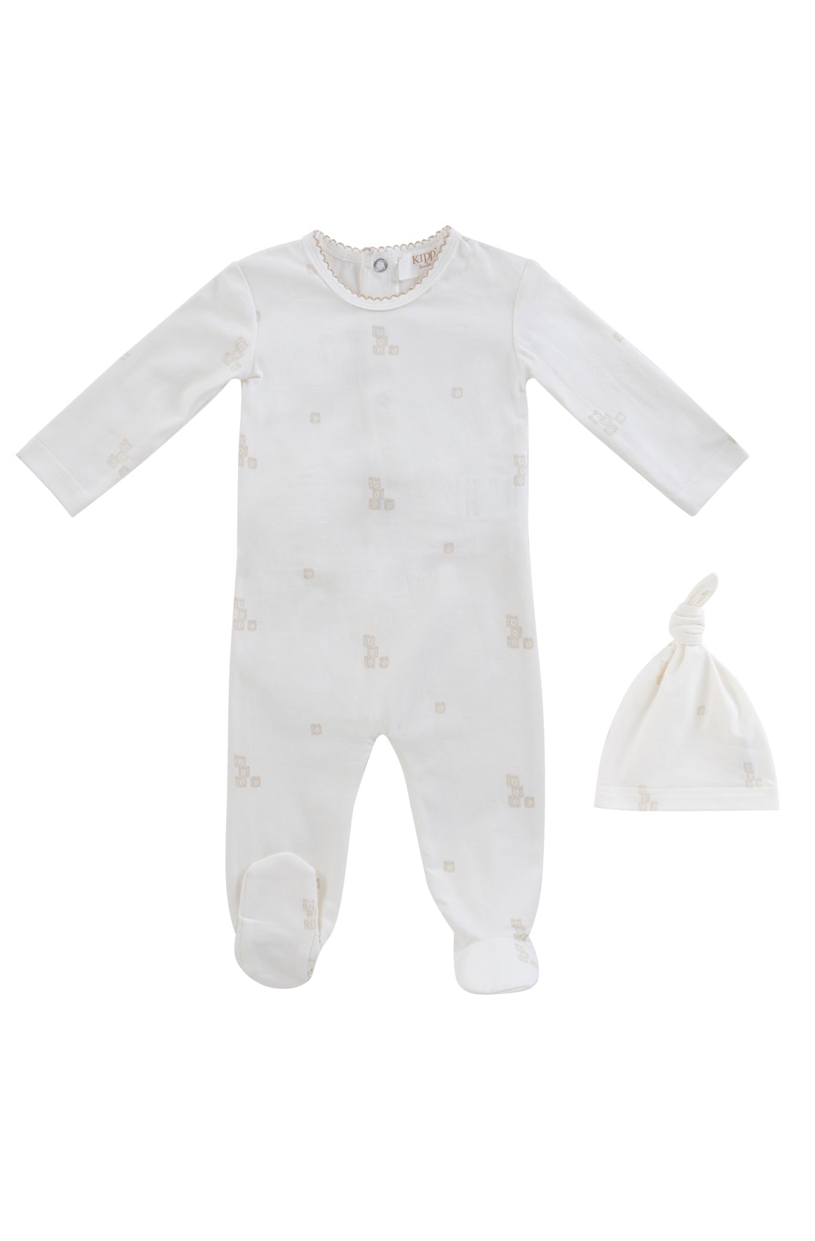 KIPP Collection Baby Footie and Hat Set with Building Block Print for Newborns