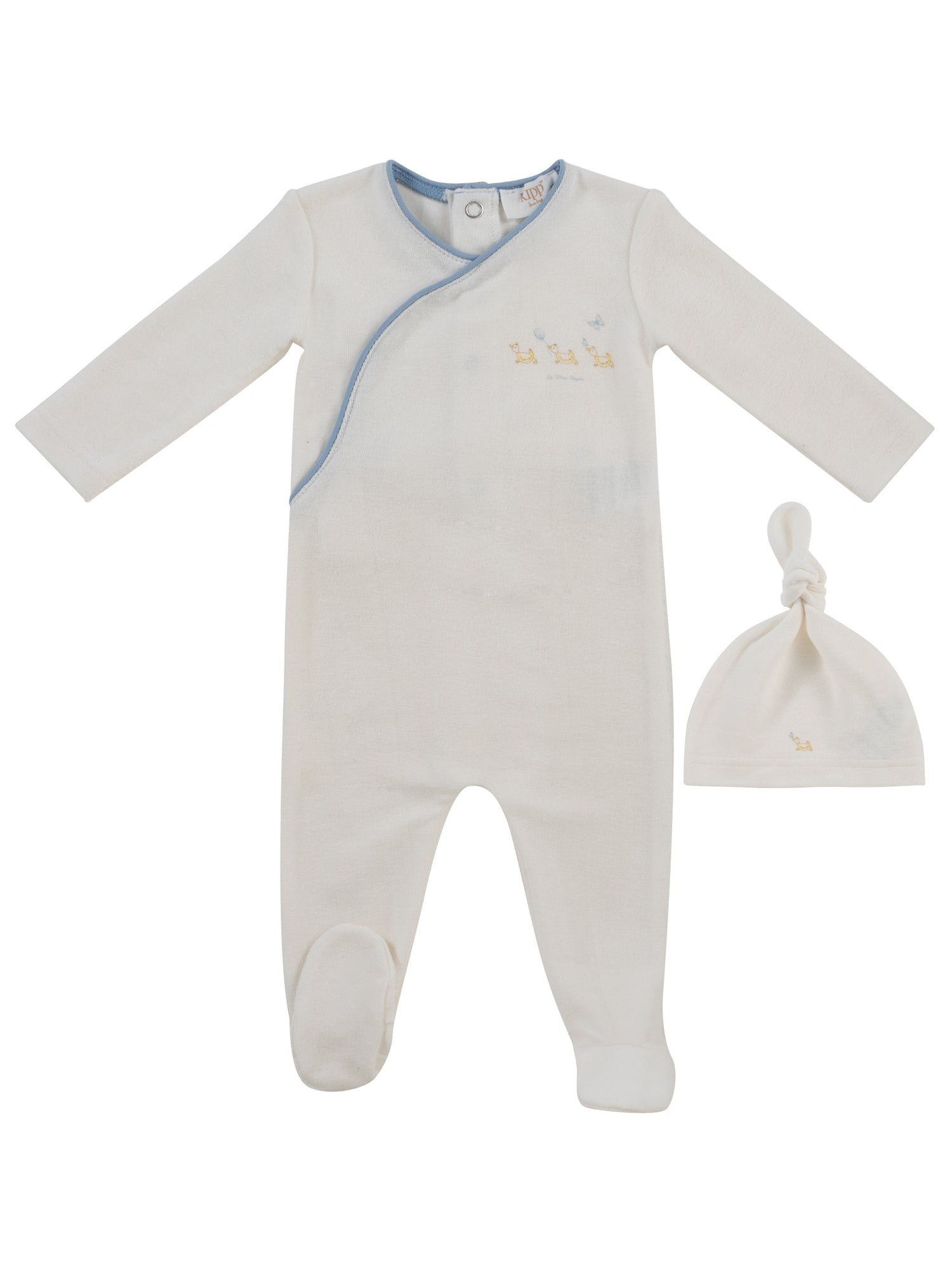 KIPP Collection Terry Footie and Hat Set With Embroidered Detail For Newborns