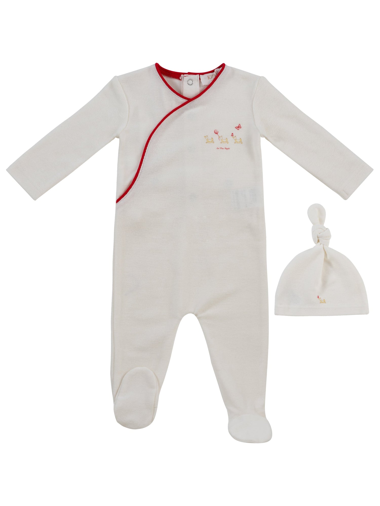KIPP Collection Terry Footie And Hat Set With Embroidered Detail For Babies