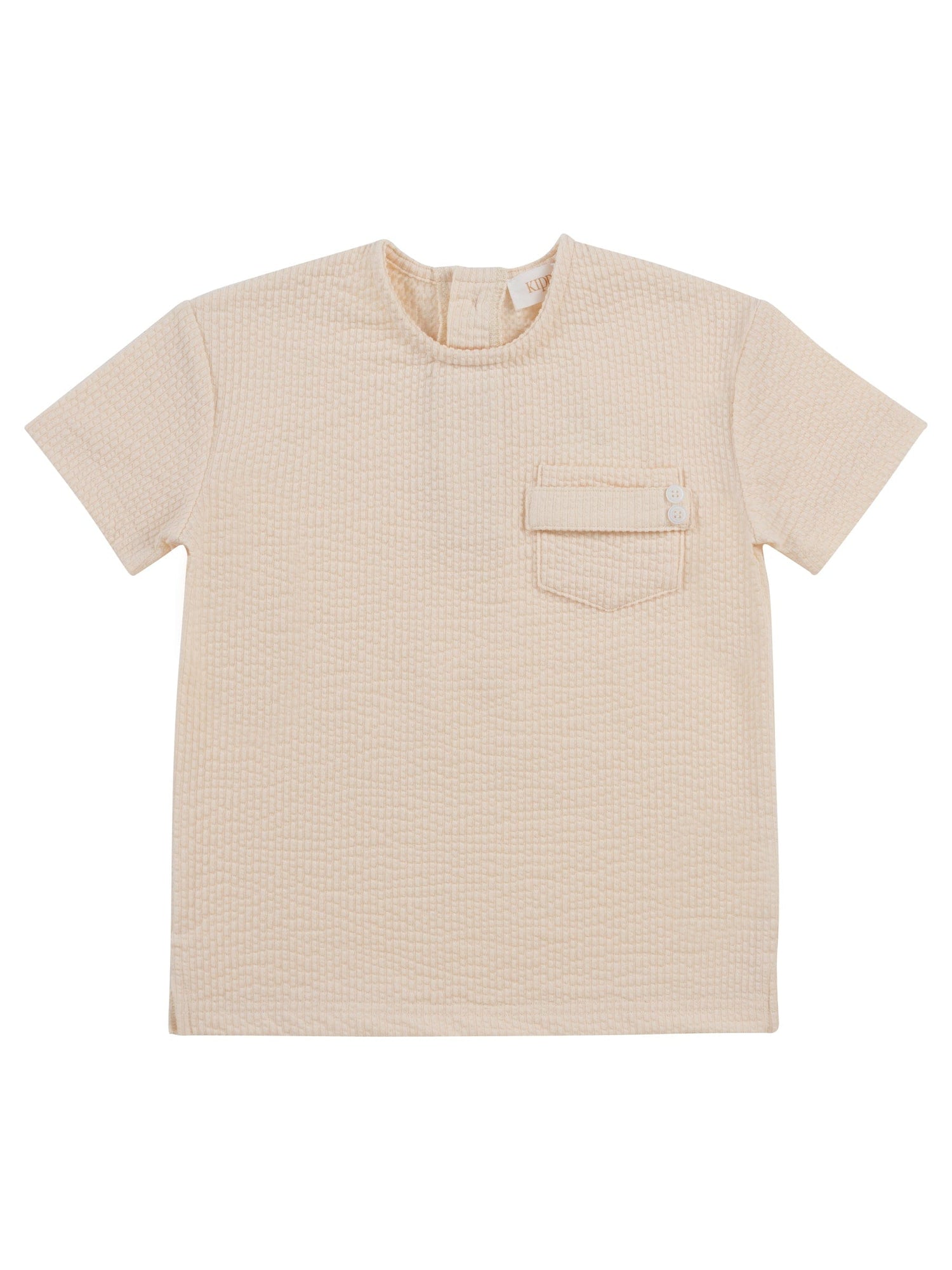 KIPP Textured Short Sleeve Top with Front Pocket Double Button Detail for Women